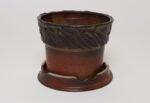 Vintage Crimson Incised Ceramic Planter with Saucer / Stand by Deanna Nichols - Image 2