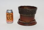 Vintage Crimson Incised Ceramic Planter with Saucer / Stand by Deanna Nichols - Image 13