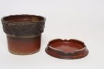 Vintage Crimson Incised Ceramic Planter with Saucer / Stand by Deanna Nichols - Image 7