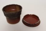 Vintage Crimson Incised Ceramic Planter with Saucer / Stand by Deanna Nichols - Image 6