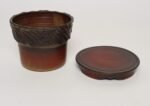 Vintage Crimson Incised Ceramic Planter with Saucer / Stand by Deanna Nichols - Image 9