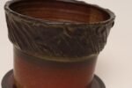 Vintage Crimson Incised Ceramic Planter with Saucer / Stand by Deanna Nichols - Image 19