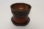Vintage Crimson Incised Ceramic Planter with Saucer / Stand by Deanna Nichols - Image 5