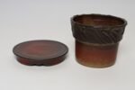 Vintage Crimson Incised Ceramic Planter with Saucer / Stand by Deanna Nichols - Image 10