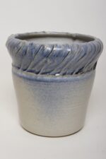 Vintage Navy and Pale Blue Incised Studio Ceramic Planter by Deanna Nichols - Image 3