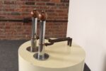 Pair of Art Deco Chrome and Copper Column Form Andirons - Image 7