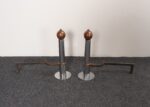 Pair of Art Deco Chrome and Copper Column Form Andirons - Image 3
