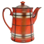 Vintage Czech Bohemian Orange Tartan Plaid Art Pottery Pitcher Teapot by Erphila