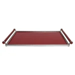 American Art Deco Chrome, Glass, Red Laminate and Painted Wood Tray