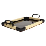 Art Deco Cream and Black Woven Rubber Vanity/Serving Tray with Glass Surface
