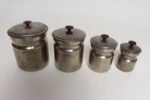 Set of Four Vintage Portuguese Metal and Teak Lidded Graduated Nesting Canisters / Jars by Tagus - Image 3