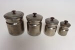 Set of Four Vintage Portuguese Metal and Teak Lidded Graduated Nesting Canisters / Jars by Tagus - Image 3