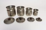 Set of Four Vintage Portuguese Metal and Teak Lidded Graduated Nesting Canisters / Jars by Tagus - Image 4