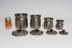 Set of Four Vintage Portuguese Metal and Teak Lidded Graduated Nesting Canisters / Jars by Tagus - Image 5