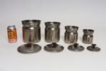Set of Four Vintage Portuguese Metal and Teak Lidded Graduated Nesting Canisters / Jars by Tagus - Image 5