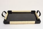 Art Deco Cream and Black Woven Rubber Vanity/Serving Tray with Glass Surface - Image 2