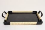Art Deco Cream and Black Woven Rubber Vanity/Serving Tray with Glass Surface - Image 2