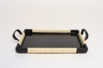 Art Deco Cream and Black Woven Rubber Vanity/Serving Tray with Glass Surface - Image 5