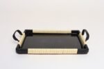 Art Deco Cream and Black Woven Rubber Vanity/Serving Tray with Glass Surface - Image 5