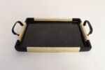 Art Deco Cream and Black Woven Rubber Vanity/Serving Tray with Glass Surface - Image 8