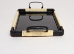 Art Deco Cream and Black Woven Rubber Vanity/Serving Tray with Glass Surface - Image 4