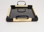 Art Deco Cream and Black Woven Rubber Vanity/Serving Tray with Glass Surface - Image 4