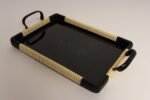 Art Deco Cream and Black Woven Rubber Vanity/Serving Tray with Glass Surface - Image 3