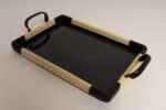 Art Deco Cream and Black Woven Rubber Vanity/Serving Tray with Glass Surface - Image 3