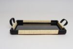 Art Deco Cream and Black Woven Rubber Vanity/Serving Tray with Glass Surface - Image 6
