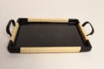 Art Deco Cream and Black Woven Rubber Vanity/Serving Tray with Glass Surface - Image 7