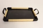 Art Deco Cream and Black Woven Rubber Vanity/Serving Tray with Glass Surface - Image 7