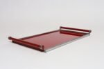 American Art Deco Chrome, Glass, Red Laminate and Painted Wood Tray - Image 2