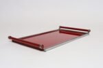 American Art Deco Chrome, Glass, Red Laminate and Painted Wood Tray - Image 2