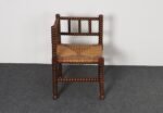 Diminutive Antique French 19th Century Bobbin Corner Chair with Rush Seat - Image 3