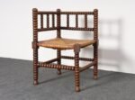 Diminutive Antique French 19th Century Bobbin Corner Chair with Rush Seat - Image 10
