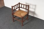 Diminutive Antique French 19th Century Bobbin Corner Chair with Rush Seat - Image 11