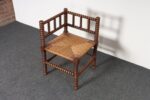 Diminutive Antique French 19th Century Bobbin Corner Chair with Rush Seat - Image 11