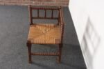 Diminutive Antique French 19th Century Bobbin Corner Chair with Rush Seat - Image 9