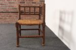 Diminutive Antique French 19th Century Bobbin Corner Chair with Rush Seat - Image 8