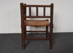 Diminutive Antique French 19th Century Bobbin Corner Chair with Rush Seat - Image 5