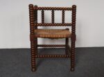 Diminutive Antique French 19th Century Bobbin Corner Chair with Rush Seat - Image 5