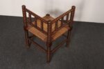 Diminutive Antique French 19th Century Bobbin Corner Chair with Rush Seat - Image 15
