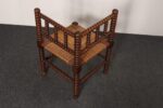 Diminutive Antique French 19th Century Bobbin Corner Chair with Rush Seat - Image 15