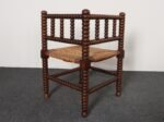 Diminutive Antique French 19th Century Bobbin Corner Chair with Rush Seat - Image 14