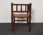 Diminutive Antique French 19th Century Bobbin Corner Chair with Rush Seat - Image 4