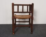 Diminutive Antique French 19th Century Bobbin Corner Chair with Rush Seat - Image 4
