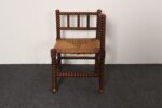 Diminutive Antique French 19th Century Bobbin Corner Chair with Rush Seat - Image 7