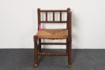 Diminutive Antique French 19th Century Bobbin Corner Chair with Rush Seat - Image 20