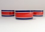 Set of Four Vintage Italian Red, White and Blue Striped Ceramic Bowls by Mancioli - Image 2