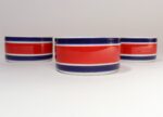 Set of Four Vintage Italian Red, White and Blue Striped Ceramic Bowls by Mancioli - Image 2